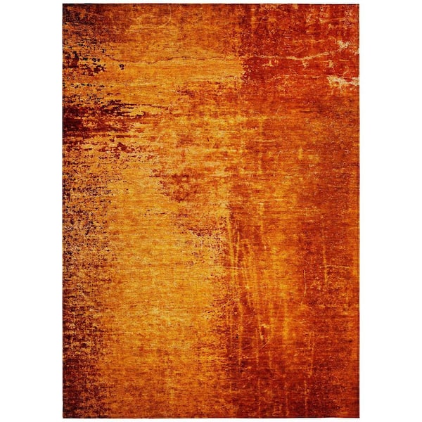Orange 10 ft. x 14 ft. Woven Abstract Rectangle Indoor/Outdoor Area Rug