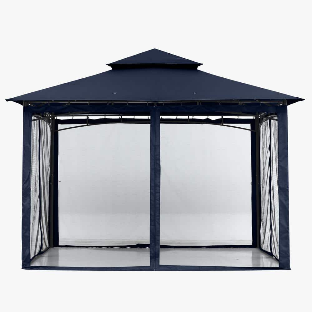 ABCCANOPY 10 ft. x 12 ft. Navy Blue Steel Outdoor Patio Gazebo with Vented Soft Roof Canopy and Netting