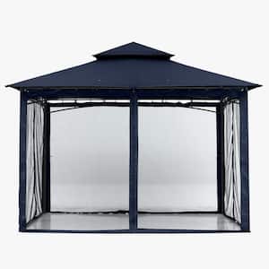 10 ft. x 12 ft. Navy Blue Steel Outdoor Patio Gazebo with Vented Soft Roof Canopy and Netting