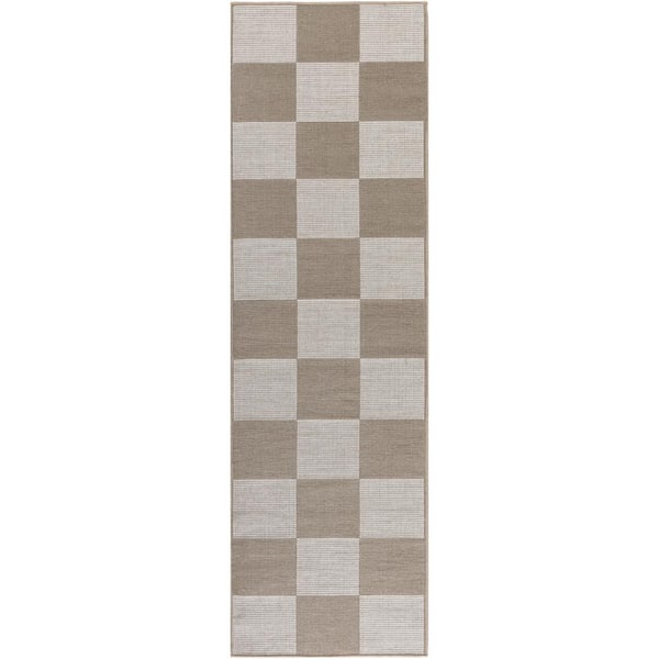 Natural and Ivory 2 ft. x 8 ft. Geometric Power Loom Washable Non Skid Runner Rug