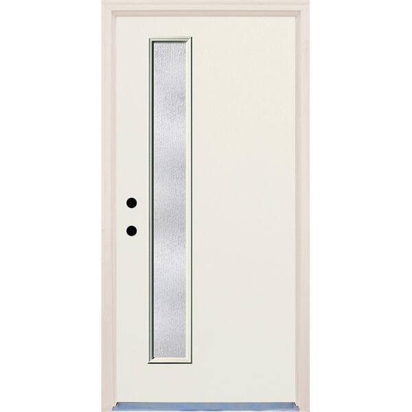Builders Choice 36 in. x 80 in. Right-Hand 1 Lite Rain Glass Unfinished Fiberglass Raw Prehung Front Door with Brickmould