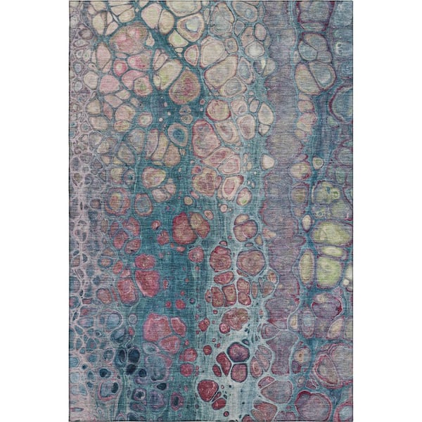 Mayfield Premium Machine Washable Abstract AMF1940 Teal 3 ft. x 4 ft. Area Rug