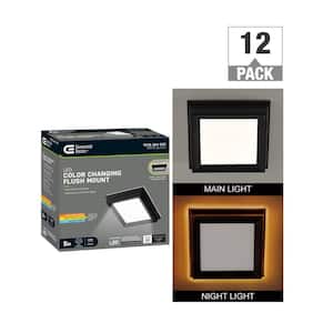 Low Profile 5 in. Matte Black Square LED Flush Mount with Night Light Feature J-Box Compatible Dimmable 500 Lumen (12PK)