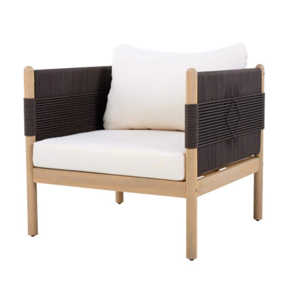 Acacia Wood Outdoor Lounge Chair with Cream Cushions, Weather Resistant price history on PriceWatchPro