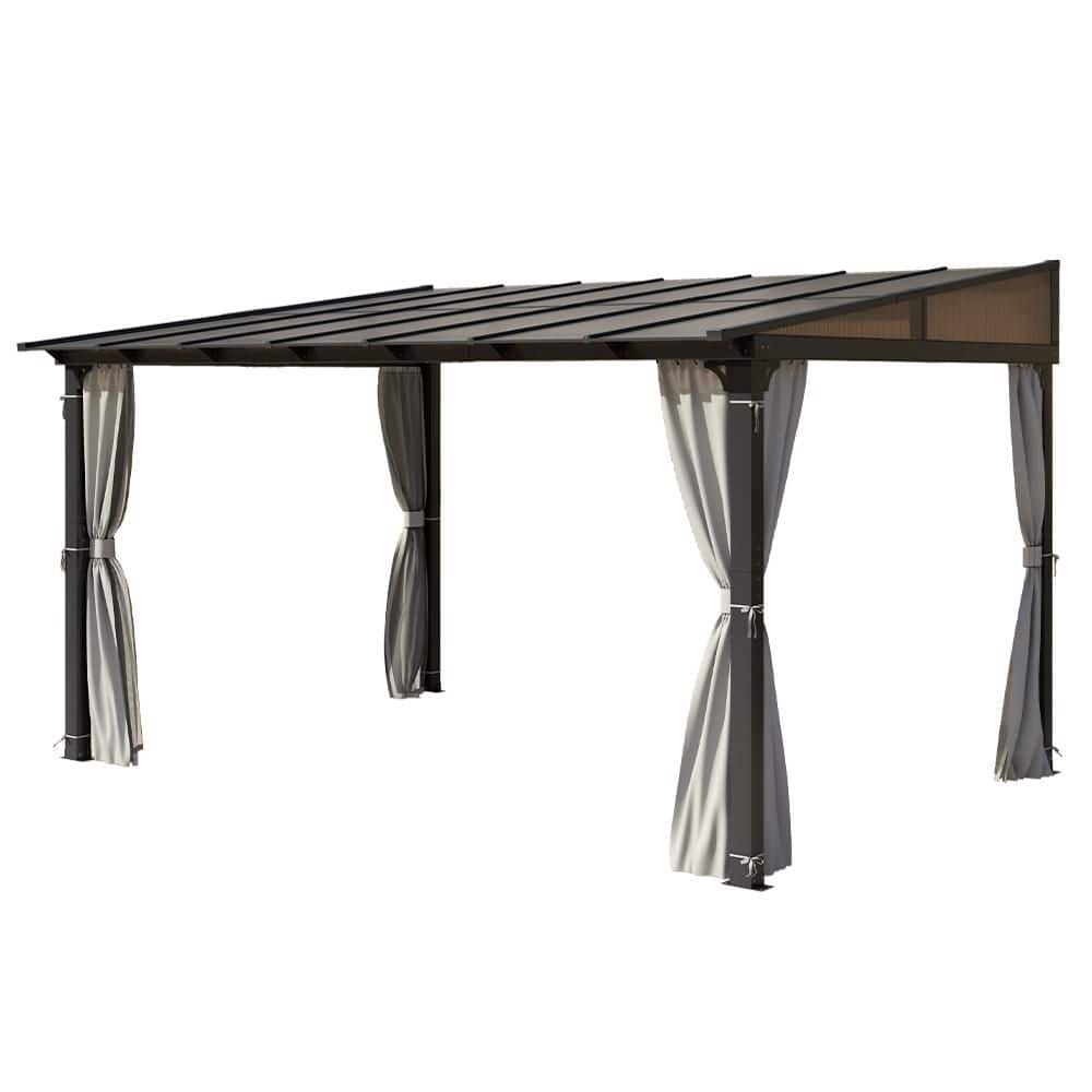 10 ft. x 13 ft.Wall-Mounted Gazebo, Aluminum Frame with Polycarbonate Roof and Curtains Patio Lean to Gazebo Pergola price history on PriceWatchPro