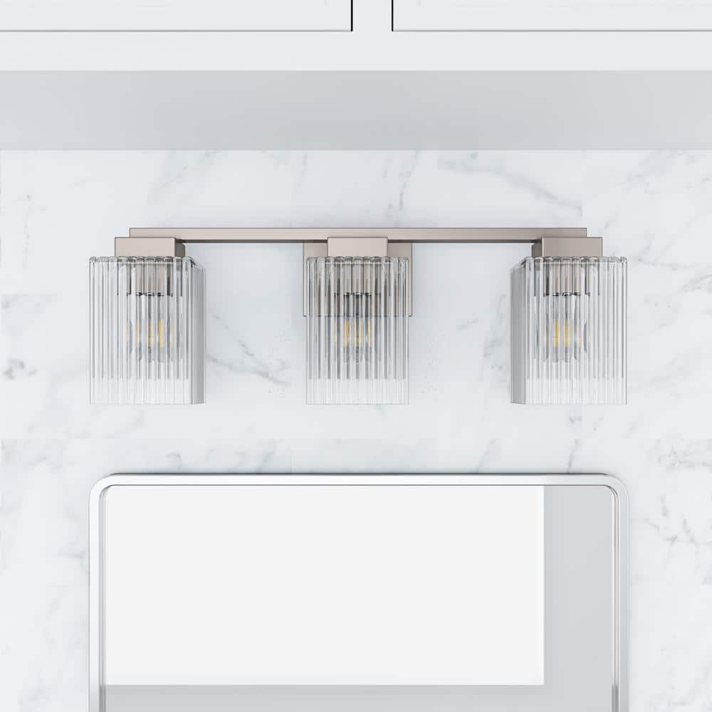 Brushed Nickel 3-Light Bathroom Vanity with Textured Glass Shades