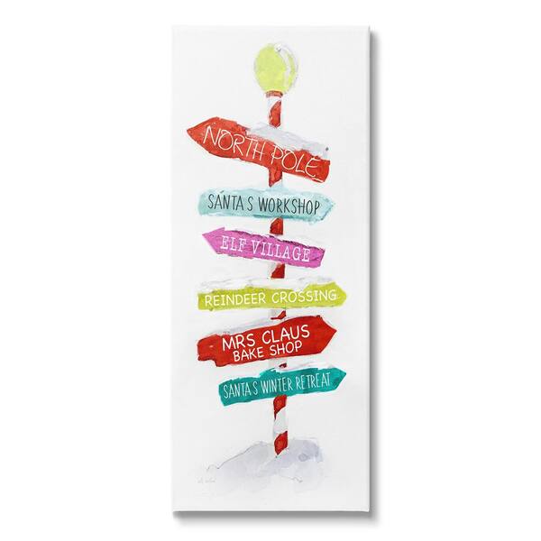 Stupell Industries Holiday Directional Sign by Sally Swatland 1-Piece Unframed Graphic Print Typography Poster Art Print 30 in. x 13 in.