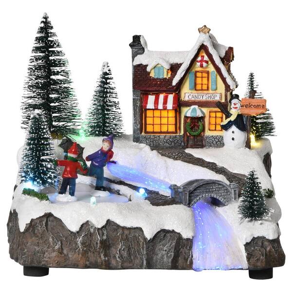HOMCOM 6 in. Christmas Village Rotating Skating Pond Animated Winter  Wonderland Set with Multi-Colored LED Light 830-334 - The Home Depot