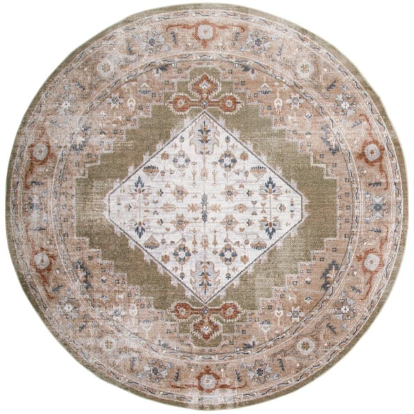 Nourison Sage Multicolor 8 ft. x 8 ft. Distressed Traditional Round Astra Machine Washable Area Rug