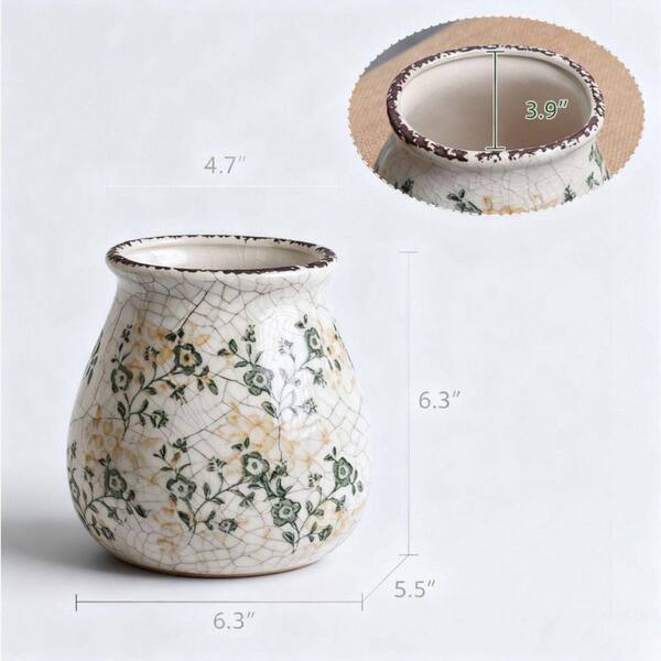 6 in. White Ceramic Round Vintage Flower Vase HDFJWXF2NZ - The
