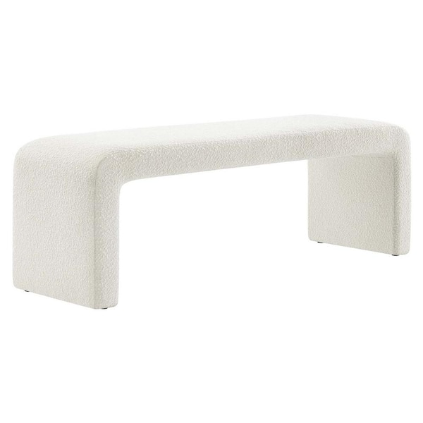 MODWAY Simba in Ivory 59.5 in. Boucle Fabric Waterfall Long Bedroom Bench
