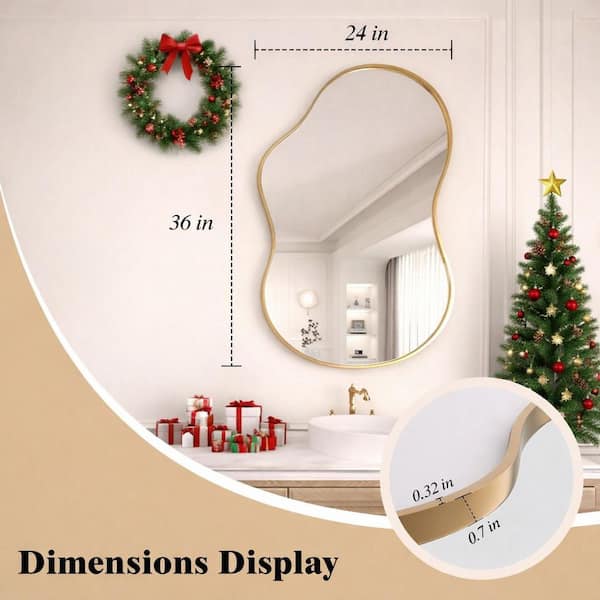 Gold 24 in W x 36 in. H Abstract Wavy Irregular Aluminum Alloy Framed Mirror for Bathroom, Living Room, Entryway