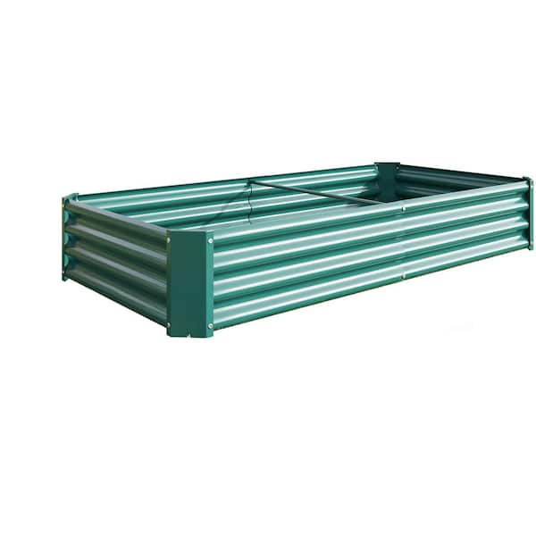 6 x 3 x 1 ft. Green Galvanized Steel Rectangular Outdoor Raised Beds Garden Planter Box for Vegetables, Flowers, Herbs