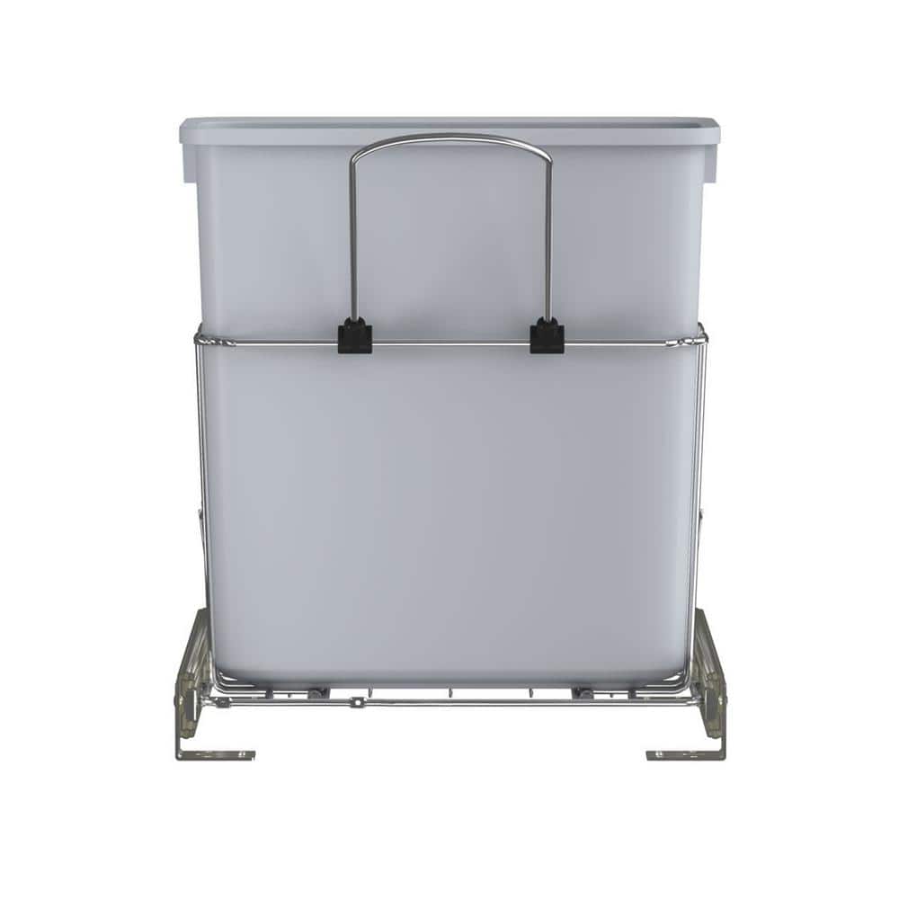 Gray 20 Quart Pull-Out Plastic Kitchen Waste Container with Rear Basket