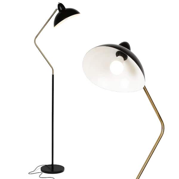 Brightech Swoop 69 in. Classic Black Industrial 1-Light Adjustable LED Floor Lamp with Black Metal Bowl Shade