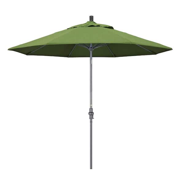 California Umbrella 9 ft. Hammertone Grey Aluminum Market Patio Umbrella with Collar Tilt Crank Lift in Spectrum Cilantro Sunbrella