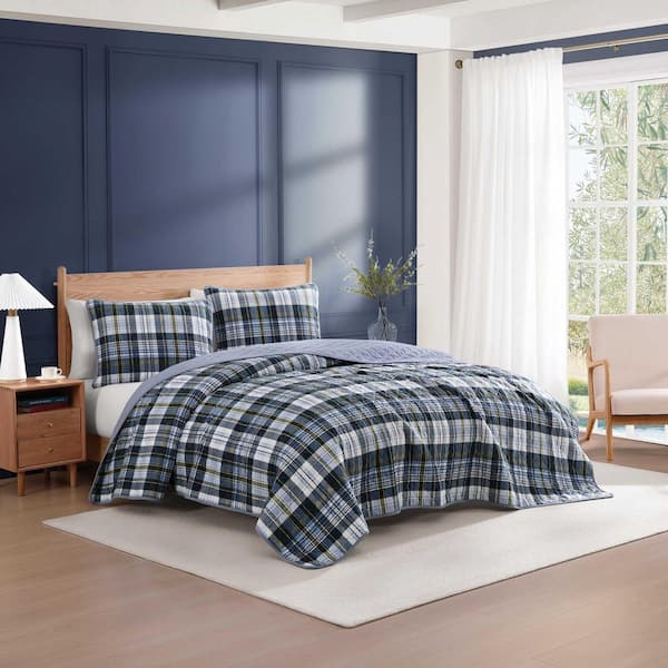 Bleecker Plaid 2-Piece White/Blue/Green Cotton Twin Quilt Set