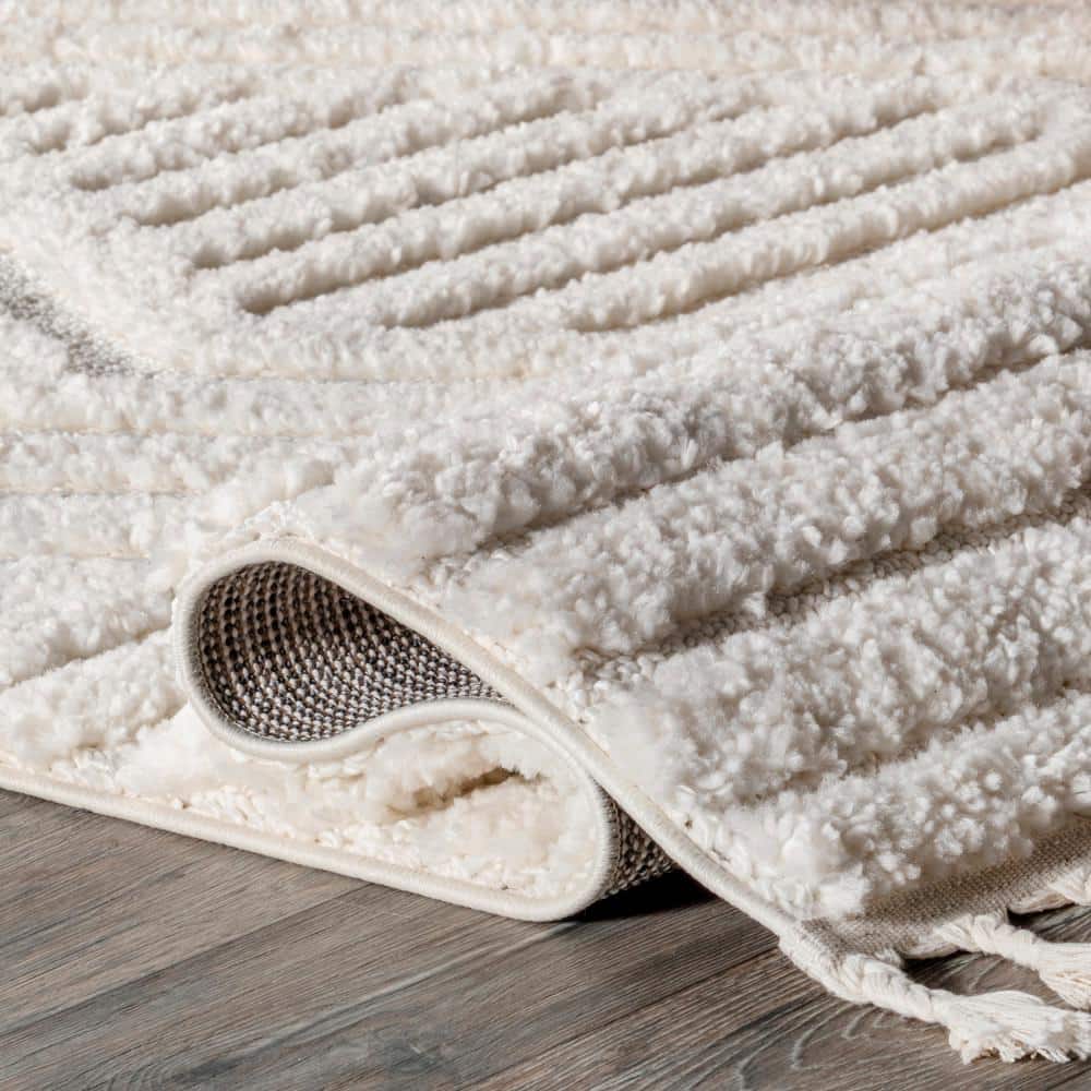 Ivory Geometric Shag Synthetic 8' x 10' Area Rug