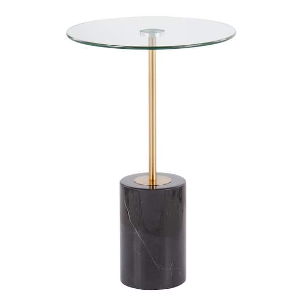 Lumisource Symbol 15.75 in. Clear Glass, Gold Metal and Black Marble Side Table
