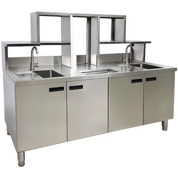 Commercial Stainless Steel 71.3 in. Kitchen Prep Table Bubble Tea WorkStation EBA75 2 Faucets and Shelfs