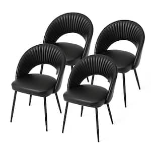 Mid-Century Modern Black Quilted Leatherette Dining Chair with Metal Tapered Legs (Set of 4 ）