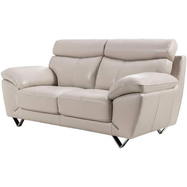 Benjara 39 in. Gray Solid Leather 2-Seater Loveseat with Plush Bustle Back and Steel Feet