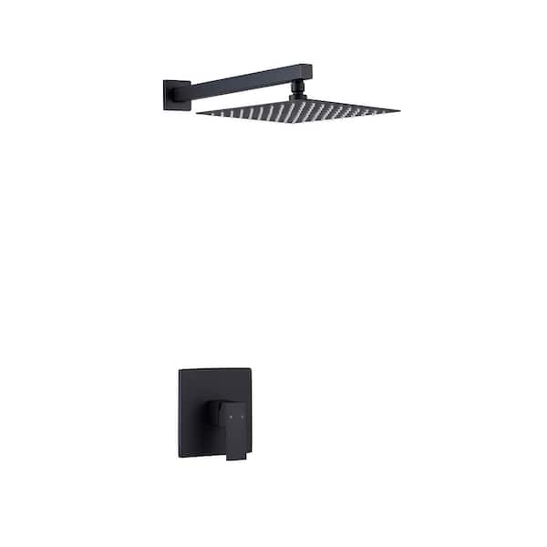 Tahanbath 1-Spray Pattern 10 in. Wall Mount Square Fixed Shower Head in Matte Black