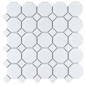 Metro Octagon Matte White w/White Dot 11-1/2 in. x 11-1/2 in. Porcelain Mosaic (9.38 sq. ft. /Case)