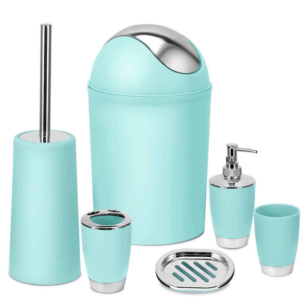 Aqua 6-Piece Plastic Bathroom Accessory Set with Chrome Accents