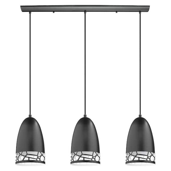 Eglo Savignano 32.28 in. W x 72 in. H 3-Light Matte Black Linear Multi Pendant Light with Metal Shades