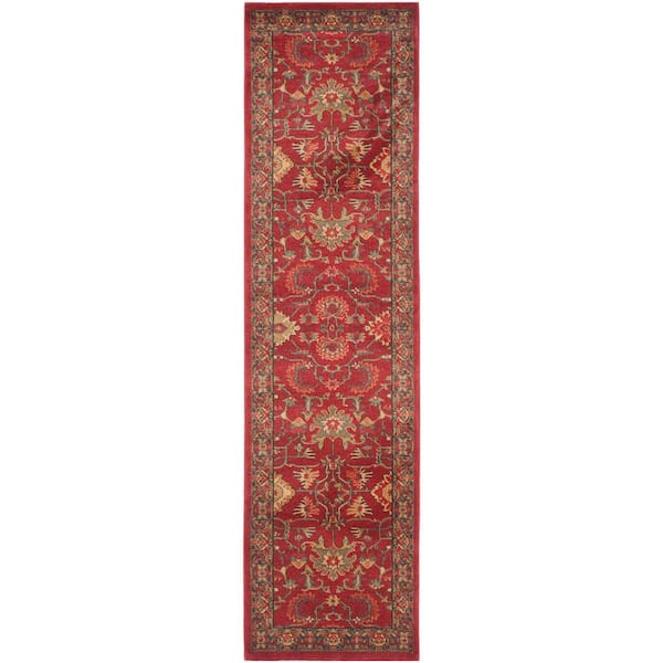Mahal Red/Navy 2 ft. x 12 ft. Border Runner Rug