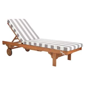 Newport Natural Brown 1-Piece Wood Outdoor Chaise Lounge Chair with Grey/White Cushion