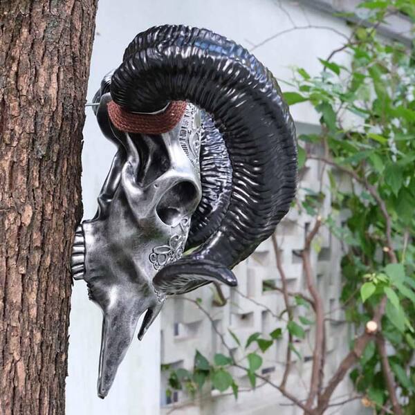 22.44 in. x 15.59 in. Silver Resin Bull Head Skull Wall Hanging