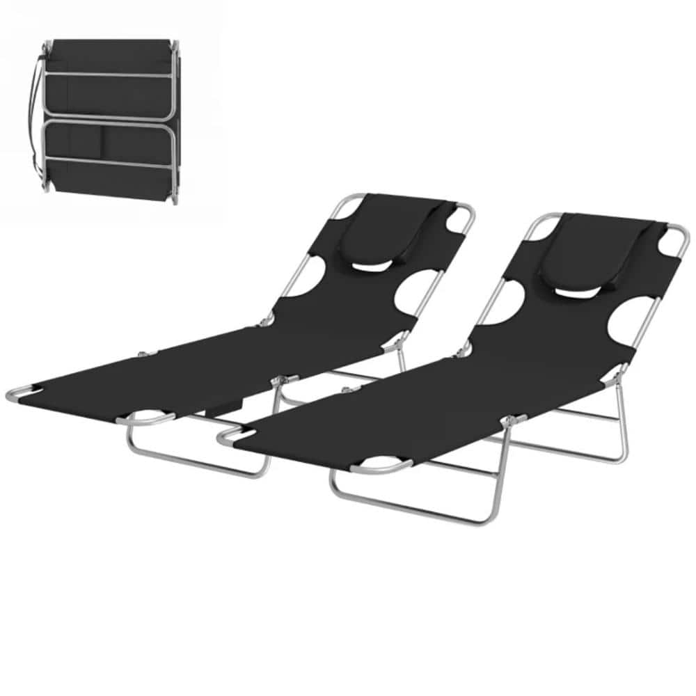 72.8 in Black Set of 2 Outdoor Lounge  Chair  with  head pillow for Patio price history on PriceWatchPro