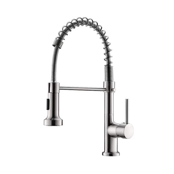Single Handle High Arc Pull Out Sprayer Kitchen Faucet in Brushed Nickel