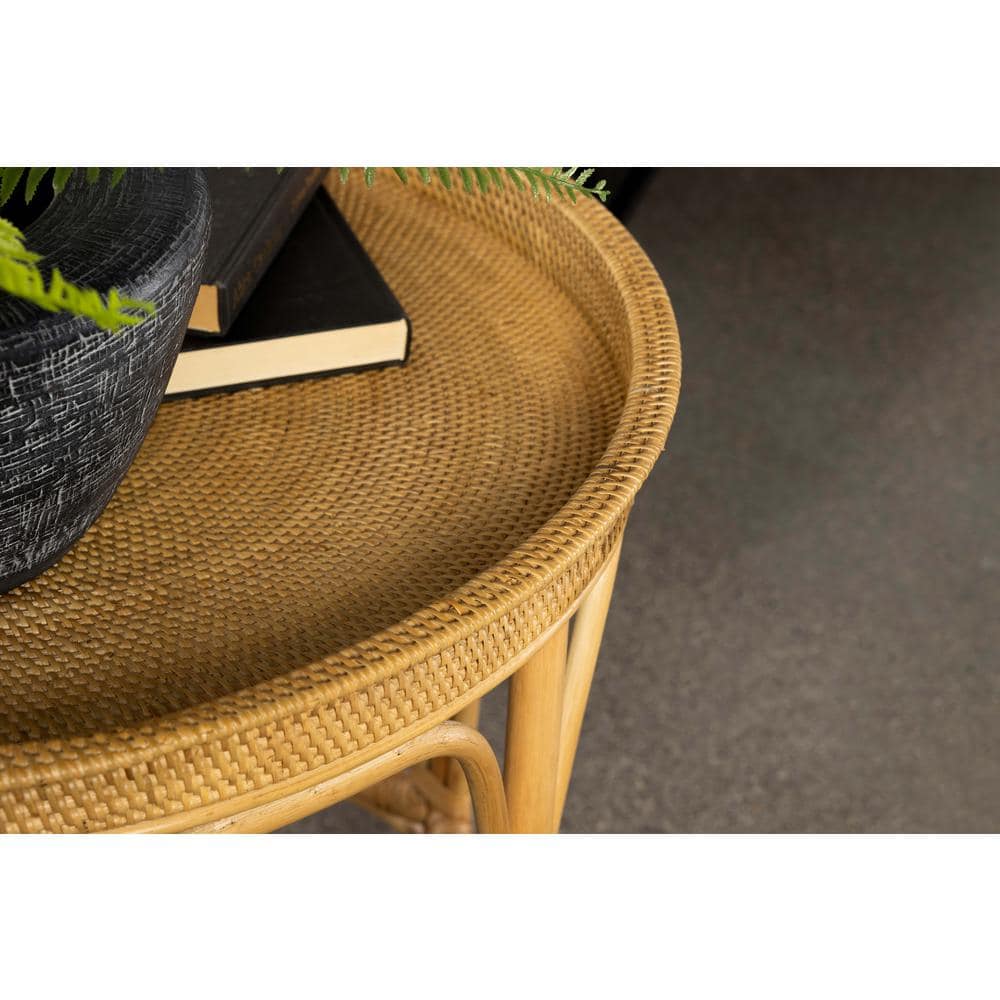 Natural Rattan Round Tray Top Accent Table