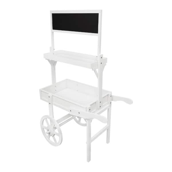 White 31 in. x 49 in. Wood Decorative Stand Flower Shop Balcony Garden Decorative Stand with Decoration Wheels