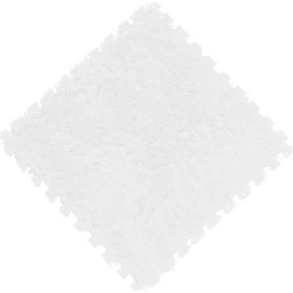 Shatex 11.8 in. x 11.8 in. x 0.4 in. White Fluffy Plush Interlocking Foam Floor Mat Soft Anti-Slip and Anti-Fall (16-Pack)