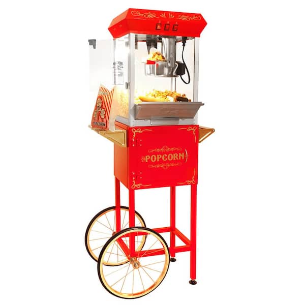 Foundation Series 850-Watt 8 oz. Red Hot Oil Popcorn Machine with Stand and Cart