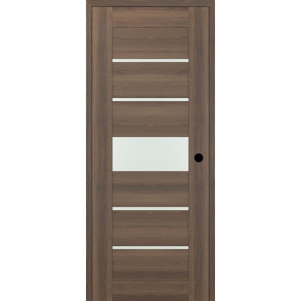 Vona 07-06 DIY-Friendly 36in.x96in. Left-Hand Frosted Glass Pecan Nutwood Wood Composite Single Prehung Interior Door