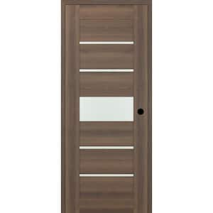 Vona 07-06 28 in. x 84 in. Left-Hand Frosted Glass Pecan Nutwood Wood Composite Single Swing Interior Door