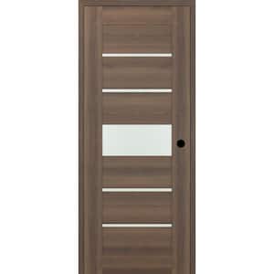 07-06 DIY-Friendly 30 in. x 84 in. Left-Hand Frosted Glass Pecan Nutwood Wood Composite Single Prehung Interior Door