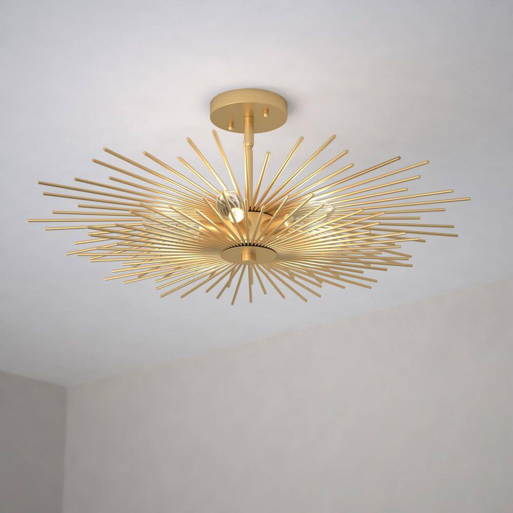 Nikko Glam Gold Sputnik-Style 24" LED-Compatible Semi-Flush Mount