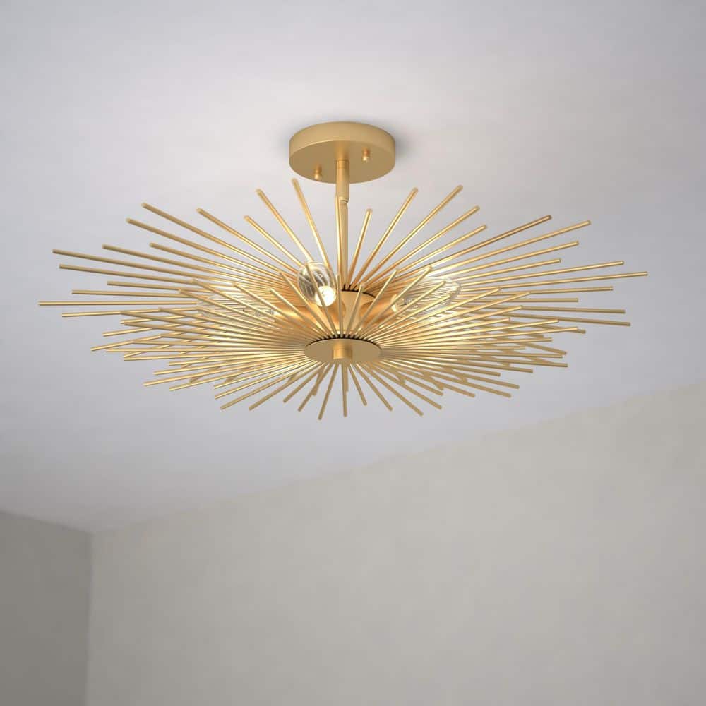 Nikko Glam Gold Sputnik-Style 24" LED-Compatible Semi-Flush Mount