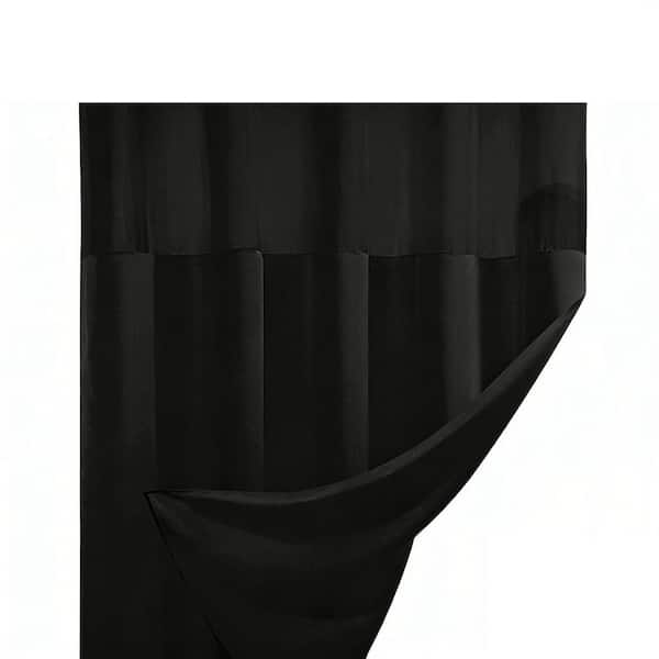 71 in. W x 74 in. L No Hook Slub Textured Polyester Shower Curtain with Snap in Liner in Black, Machine Wash, Waterproof