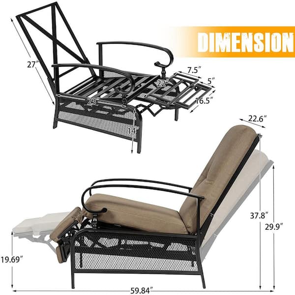 Suncrown Adjustable Black Metal Outdoor Recliner with Red Cushions