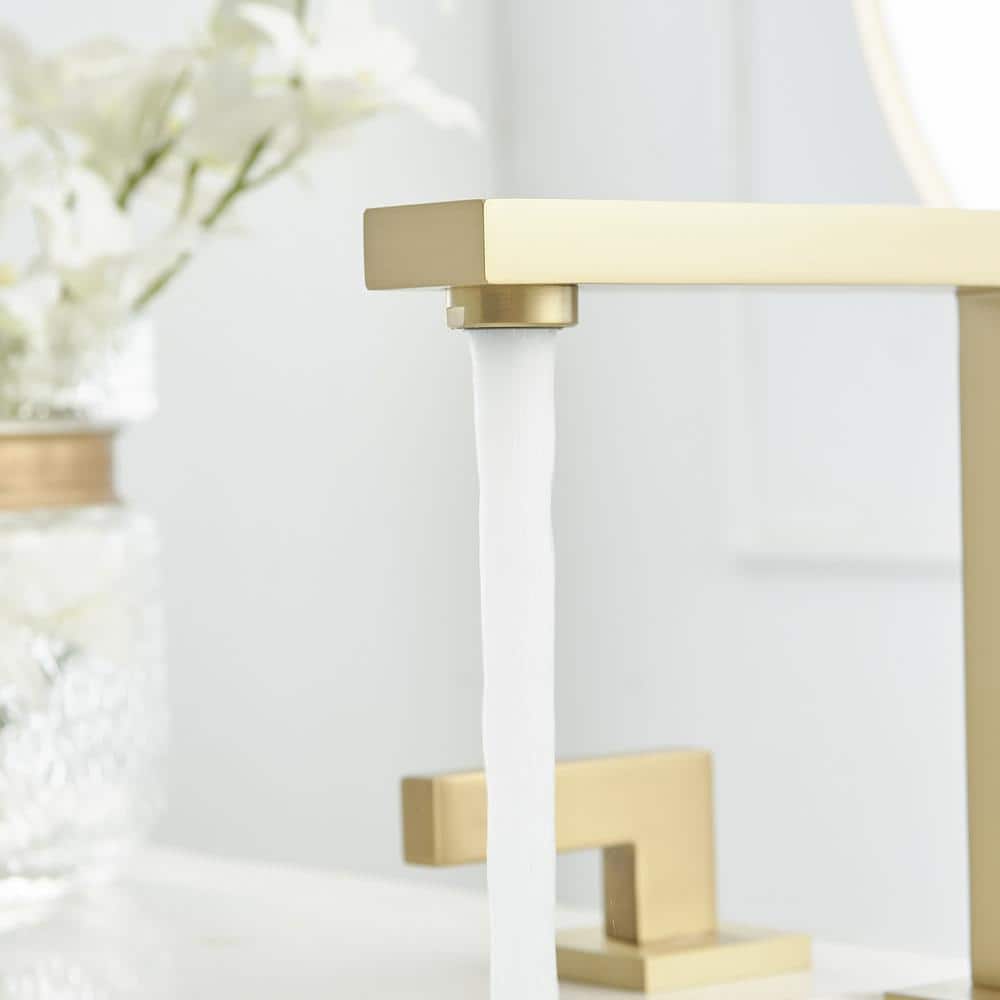 Brushed Gold Modern Widespread Bathroom Faucet with Lever Handles
