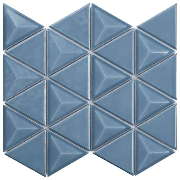 Ivy Hill Tile Medley Triangle Coastal Blue 4 in. x 0.39 in. Glossy Ceramic Mosaic Wall Tile Sample