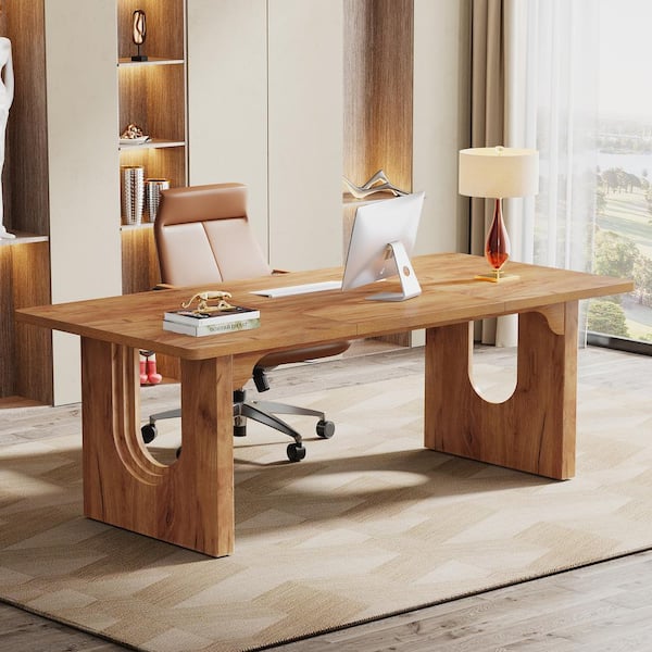 BYBLIGHT 70.9 in. Rectangular Brown Engineered Wood Modern Executive Desk, Large Office Computer Desk for Home Office