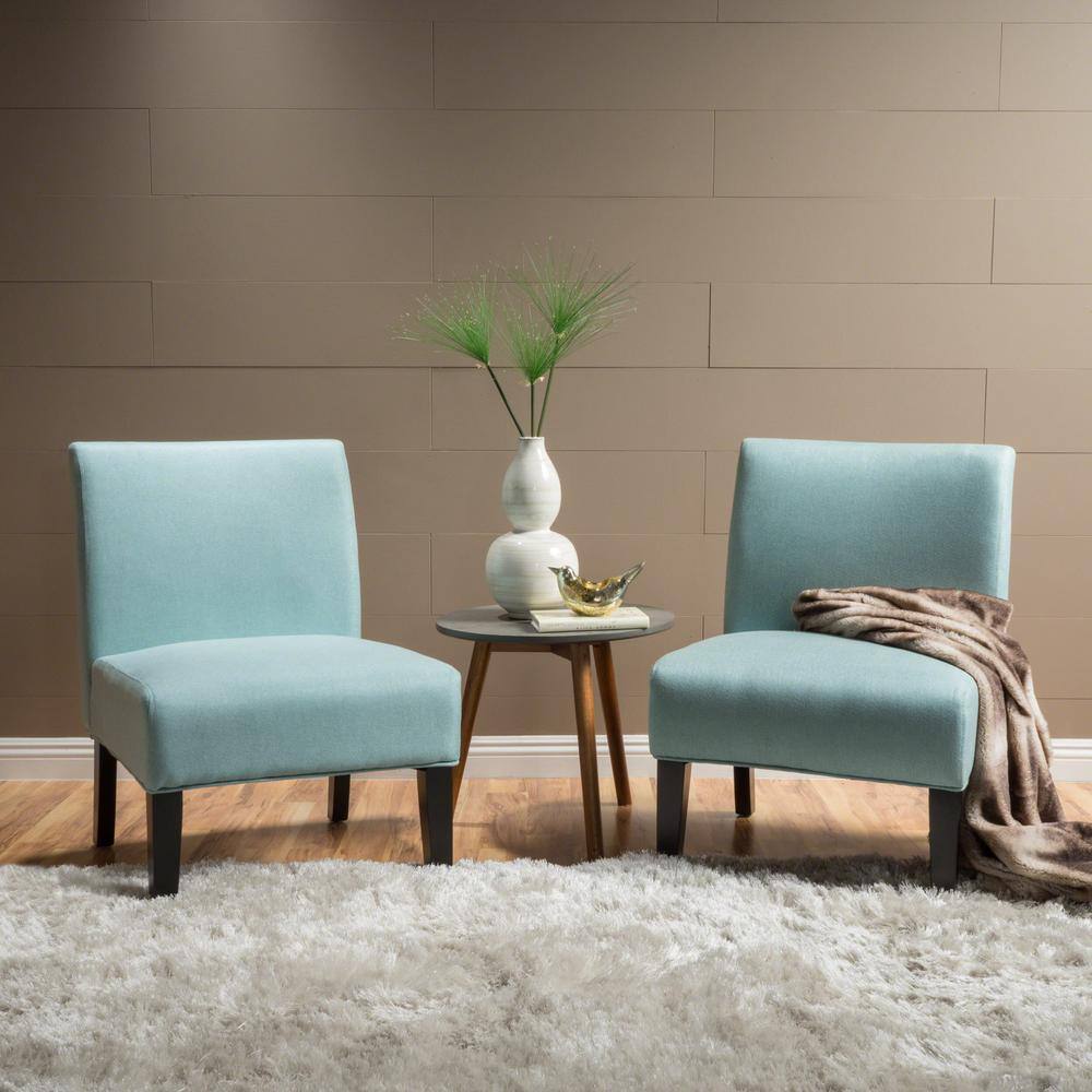 Light Blue and Matte Black Handcrafted Wood Slipper Chair Set